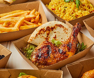 Chicken, mini wraps, chips and salad thumbnail
