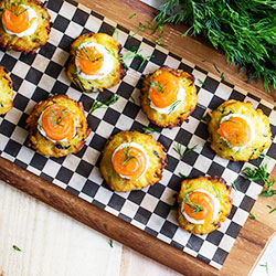 Cured salmon dill creme fraiche on potato rosti - mini thumbnail