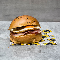Bacon, egg and cheese on seeded bun thumbnail